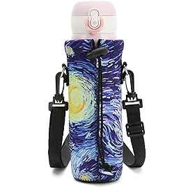 RICHEN Neoprene Water Bottle Carrier Bag with Adjustable Shoulder Strap,Insulated Water Bottle Cover for 1000ml/32oz Stainless Steel/Glass/Plastic Bottles (Starry Night,1000ml)