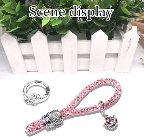 Miniatura 6 de Llavero de coche con cristales brillantes para mujer, accesorios con diamantes de imitación brillantes, correa para llavero con anillo en D