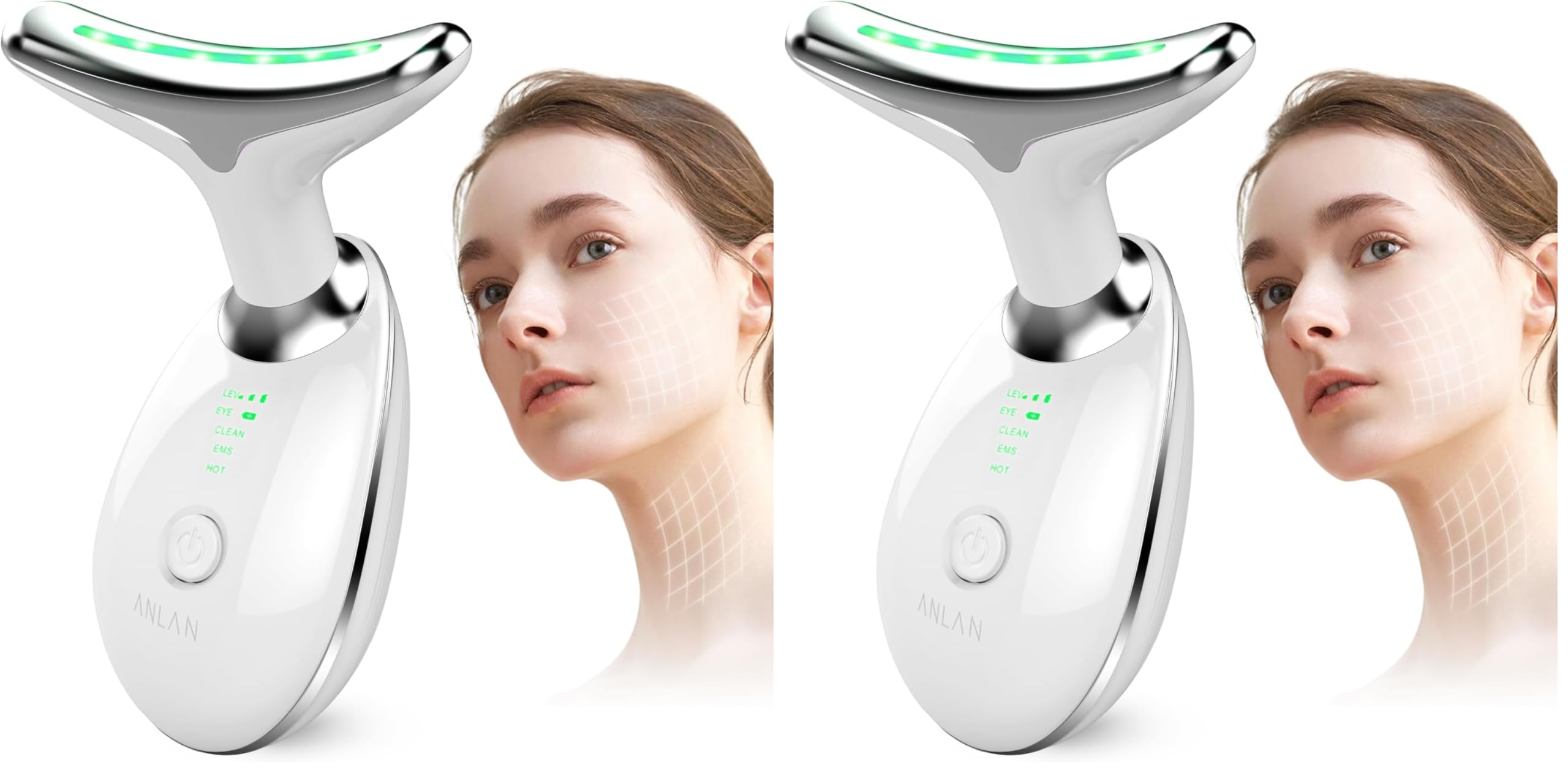 ANLAN Masajeador Cara Cuello Antiarrugas Masajeador Facial Reafirmante Mujer con Calor Luz LED EMS Lifting para Aclarar Líneas del Cuello (45°C) (Paquete de 2)