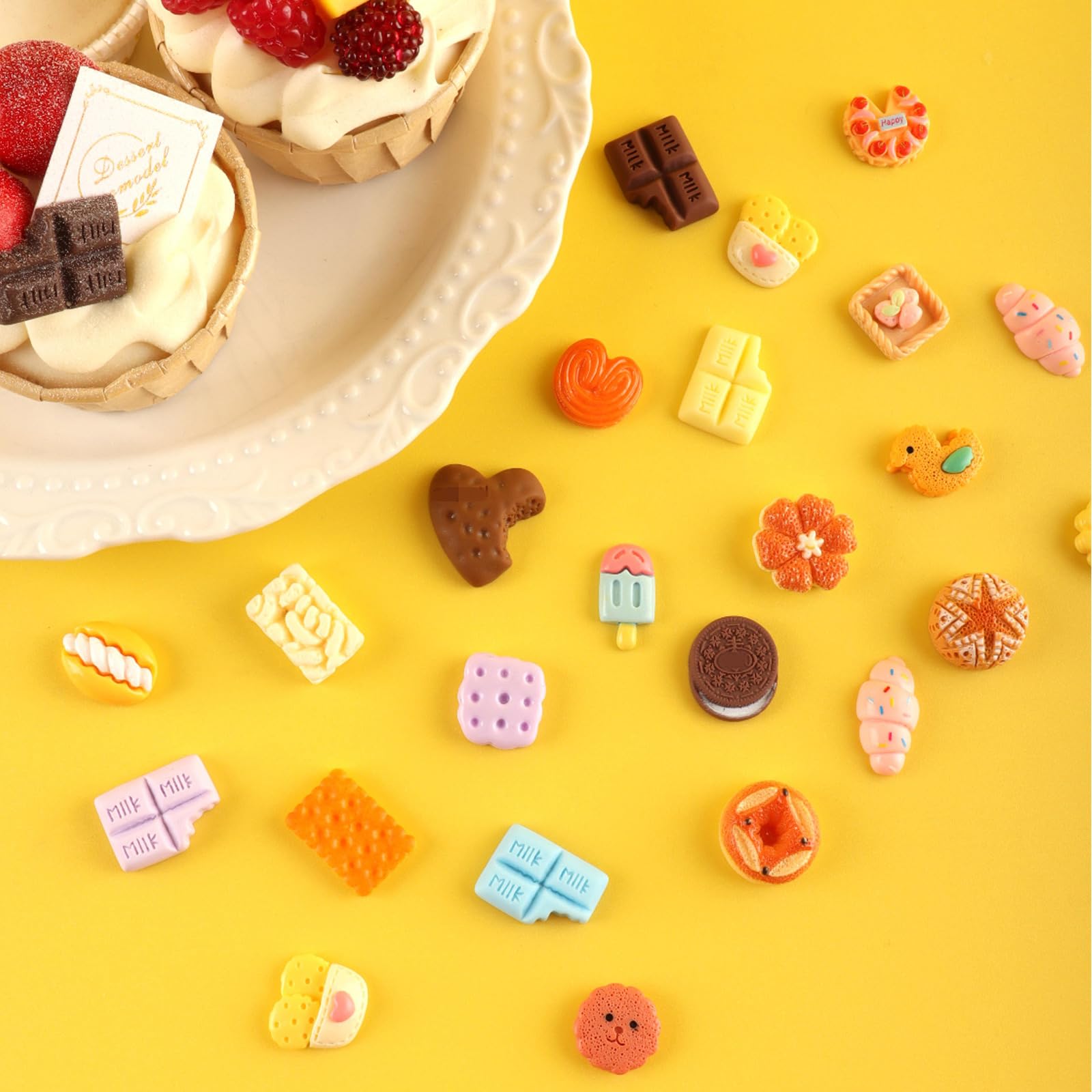 50 piezas de huevos de comida en miniatura, pastel de leche, helado, mini juego de simulación, cocina, juego de cocina, accesorios de fiesta, juguetes para casa de muñecas paisaje 7