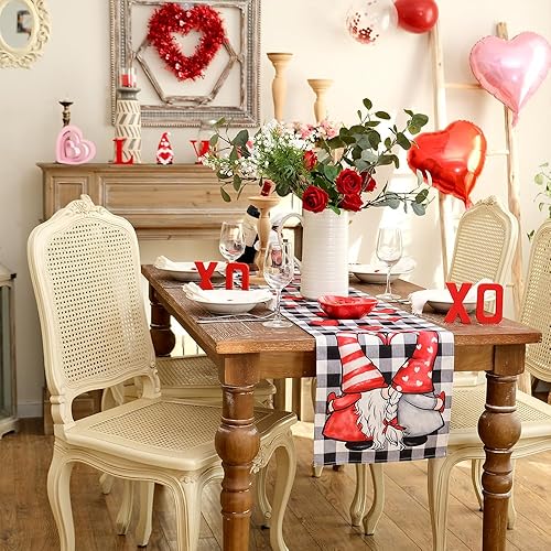 Miniatura 2 de GEEORY Camino de mesa para el día de San Valentín, 13 x 72 pulgadas, corazones gnomos, decoración decorativa de mesa de granja para cocina, comedor,
