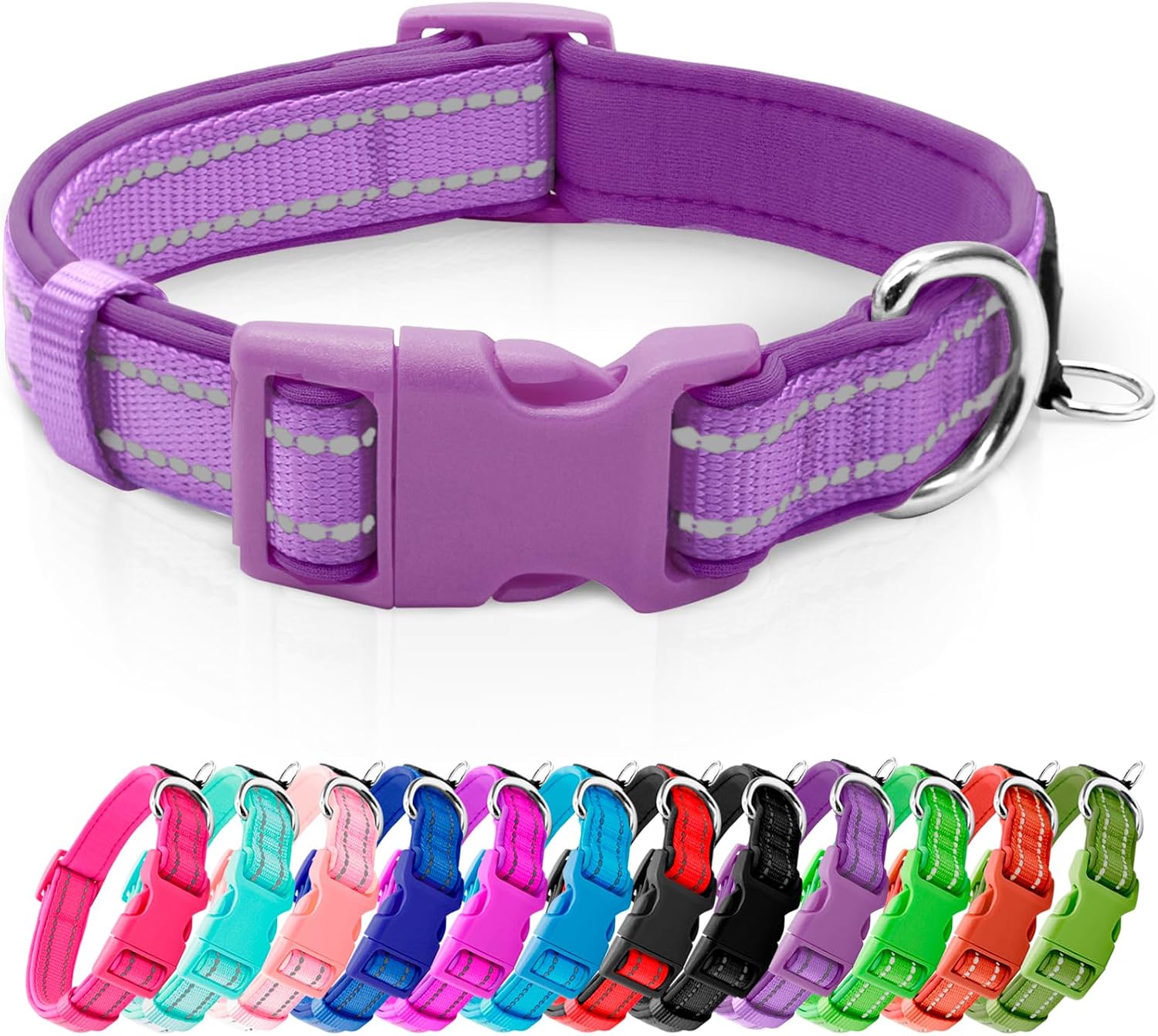 azuza Reflective Dog Collar, Neoprene Padded Puppy Collar, Purple, XS