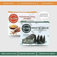 Vista 85 de TRUMIRI Incense Cones - Combo Pack of 20 Cone Incense - 10 Nag Champa + 10 Palo Santo - Insence Cones - Incense Cones Scented - Cone Incense Scents