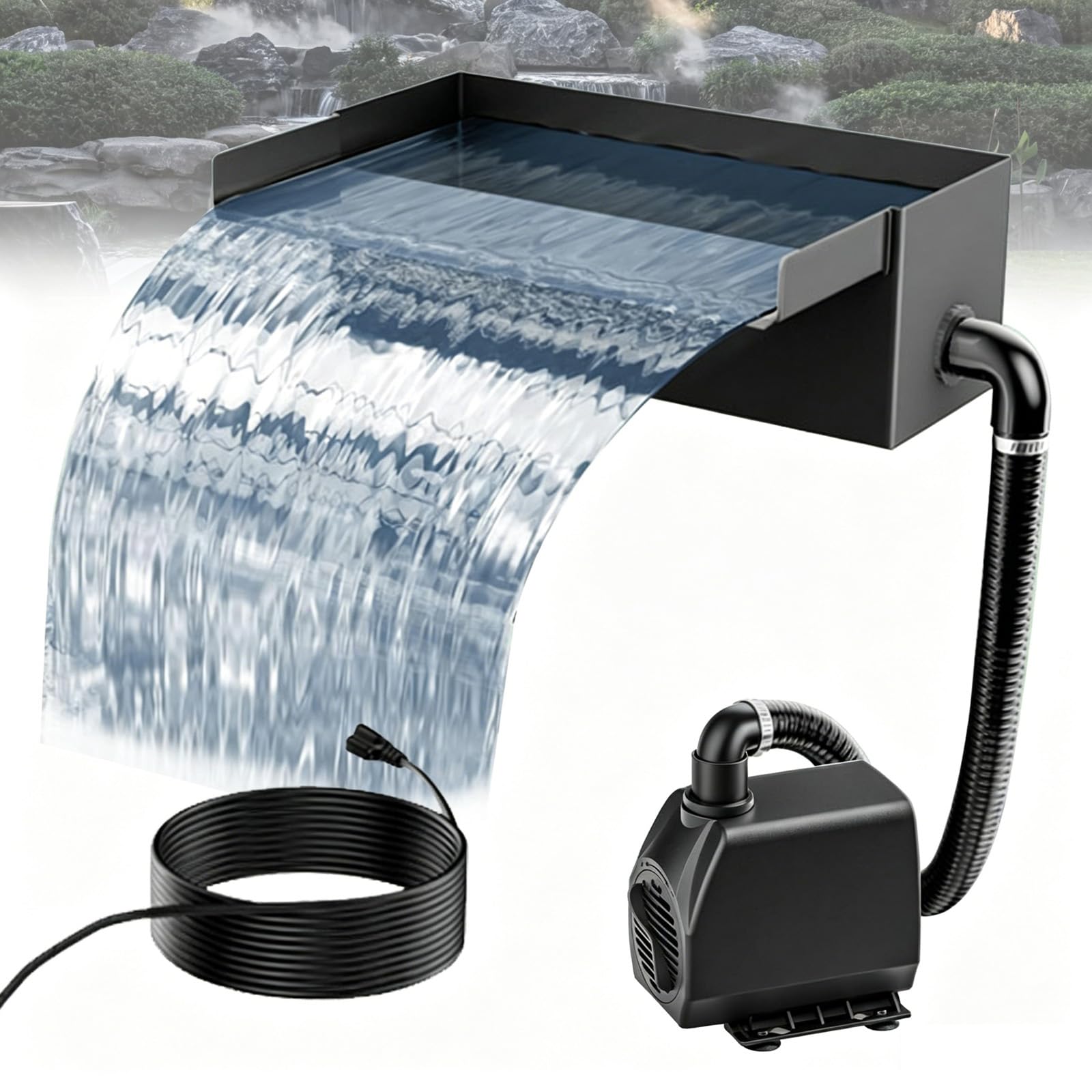 30cm Pond Waterfall Garden Kit, 45W 3000L/H Pond Waterfall Overflow Tub Kit
