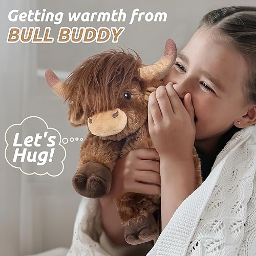 Miniatura 9 de Highland Cow - Animales de peluche para microondas, adorable peluche esponjoso de vaca de las tierras altas para mayor comodidad, juguete de aroma a