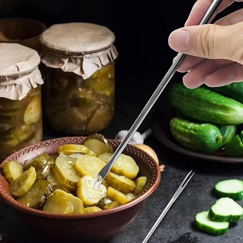 Miniatura 4 de Juego de 4 tenedores de 8.7 pulgadas y cuchara de aceituna con orificio de drenaje, utensilios de servicio de mango largo de acero inoxidable con