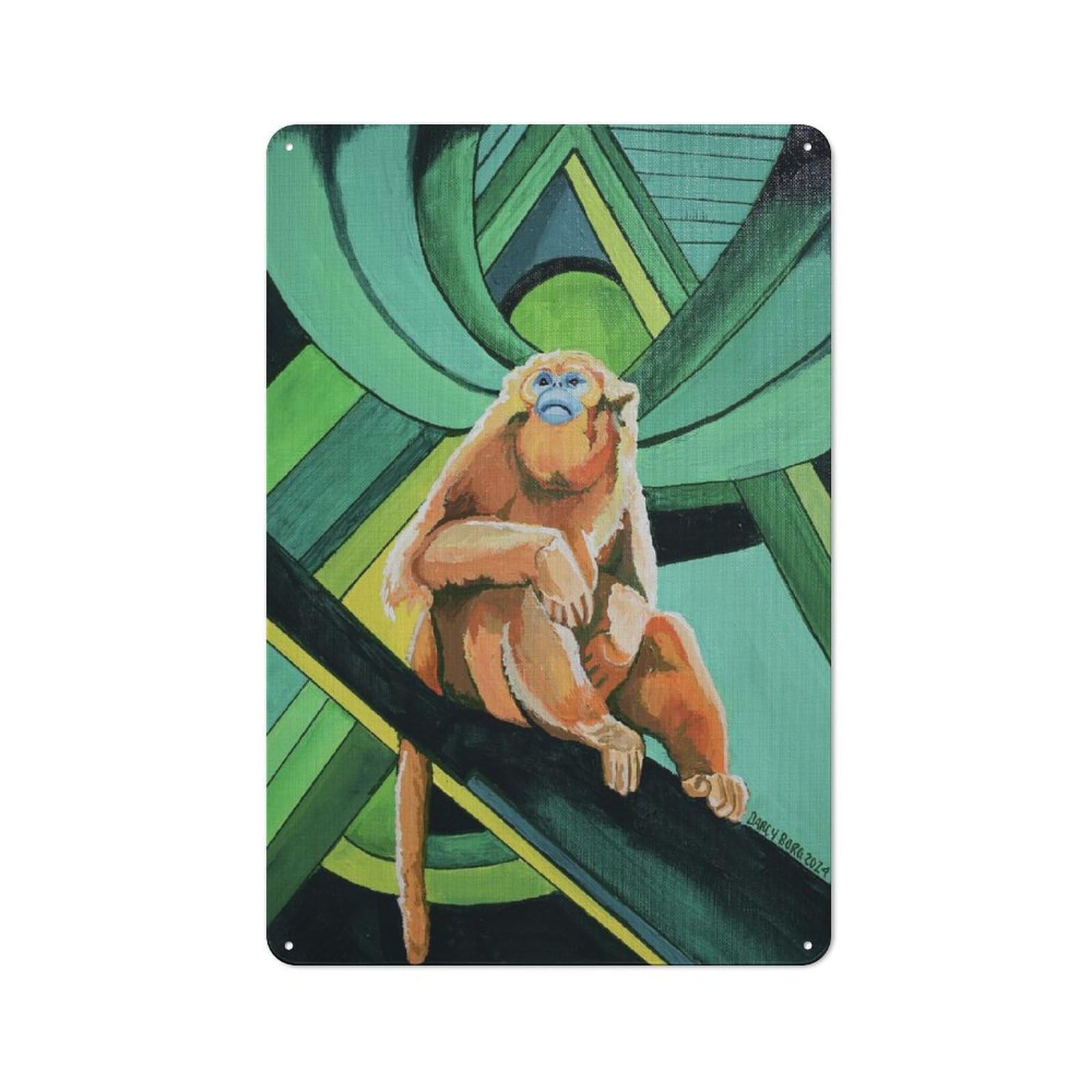 Junmoney Style-2 Tin Wall Plaque 30X20cm With Golden Snubbed Nose Monkey For Hallway Wall, For Home Interiors, Feature Walls And Decorative Displays