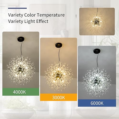 Miniatura 5 de CM MZY Candelabros de cristal modernos de fuegos artificiales, 9 luces de diente de león negro Sputnik, lámpara colgante Sputnik para dormitorio,