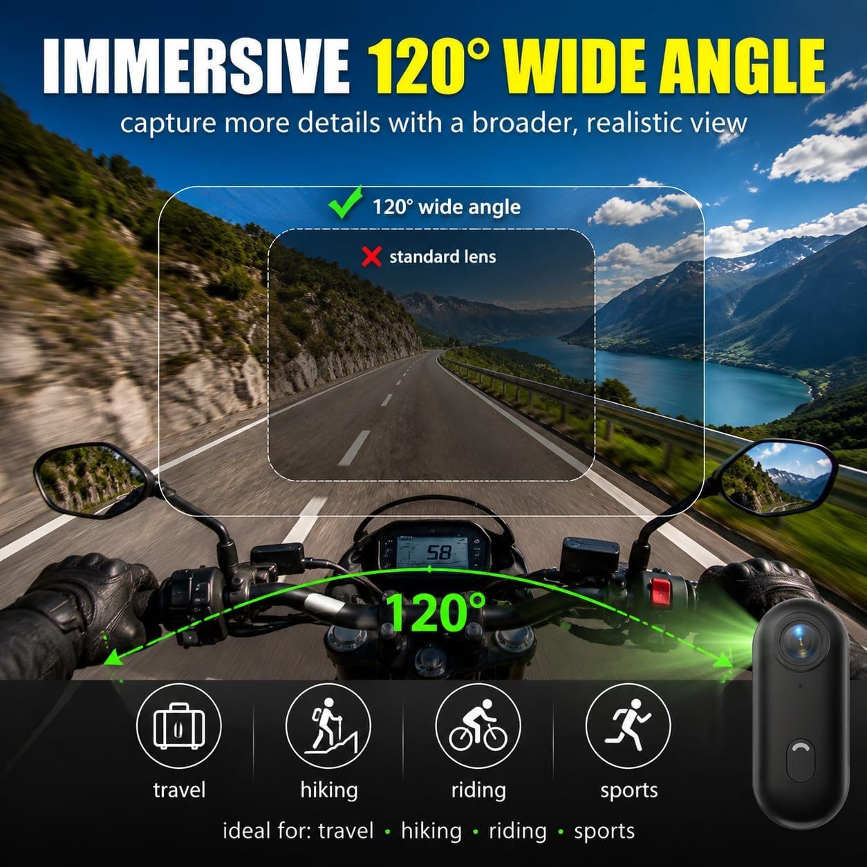 Winnes Action Body Cam 4K, videocamera sportiva con pollice, impermeabile, 30 m, registrazione video POV, indossabile con collana, clip magnetica, videocamera per casco per ciclismo, sci, moto