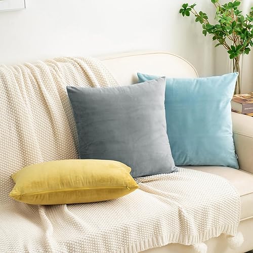 Miniatura 2 de HWY 50 - Juego de 2 fundas de cojín decorativas de terciopelo de color gris, de 18 x 18 pulgadas, suaves y lujosas, para sofá, cama, sala de estar o