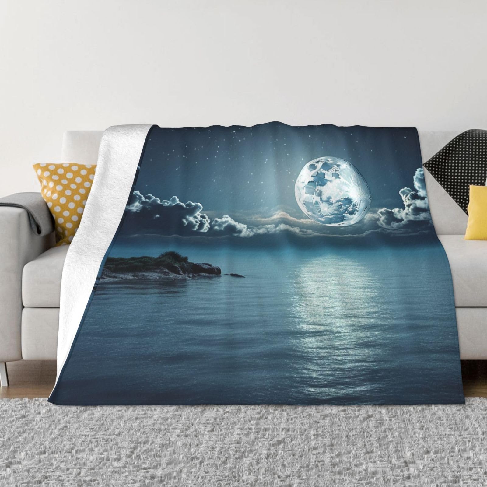 Couverture douce en flanelle légère océan plaid canapé et grand couvre-lit lune