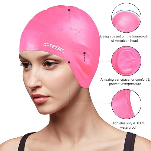 Vista 38 de Swimming Cap, Silicone Swim Cap for Women Men, Durable Non-Slip Waterproof Swim Cap Protect Ears, Long Hair for Adults, Older Kids Carbon,2