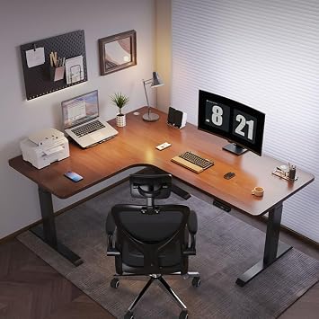 Electric L-Shaped Standing Desk, Height Adjustable Corner Computer Desk with Memory Settings, Spacious Sit Gaming Table for Home Office(White)