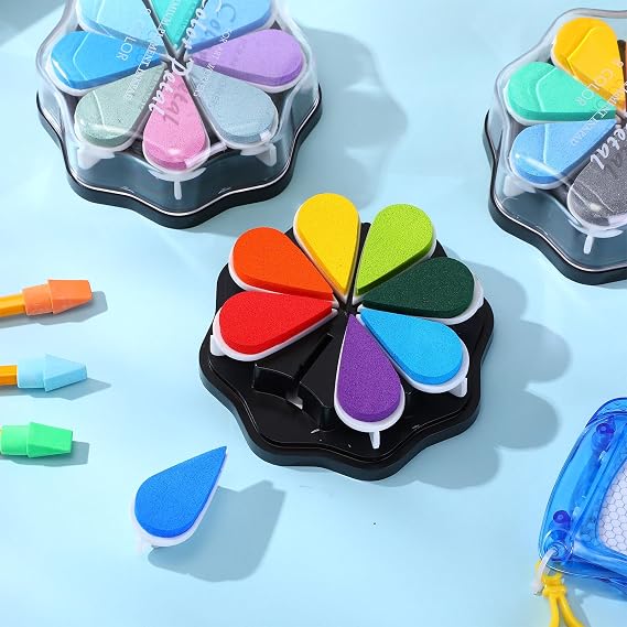 Jetec 3 Packs Petal Ink Pads Finger Ink Stamp, Rainbow Rubber Stamps Washable Waterdrop Shaped Stamp Pads for Card Making, Scrapbook, Painting (Classic 24 Colors)