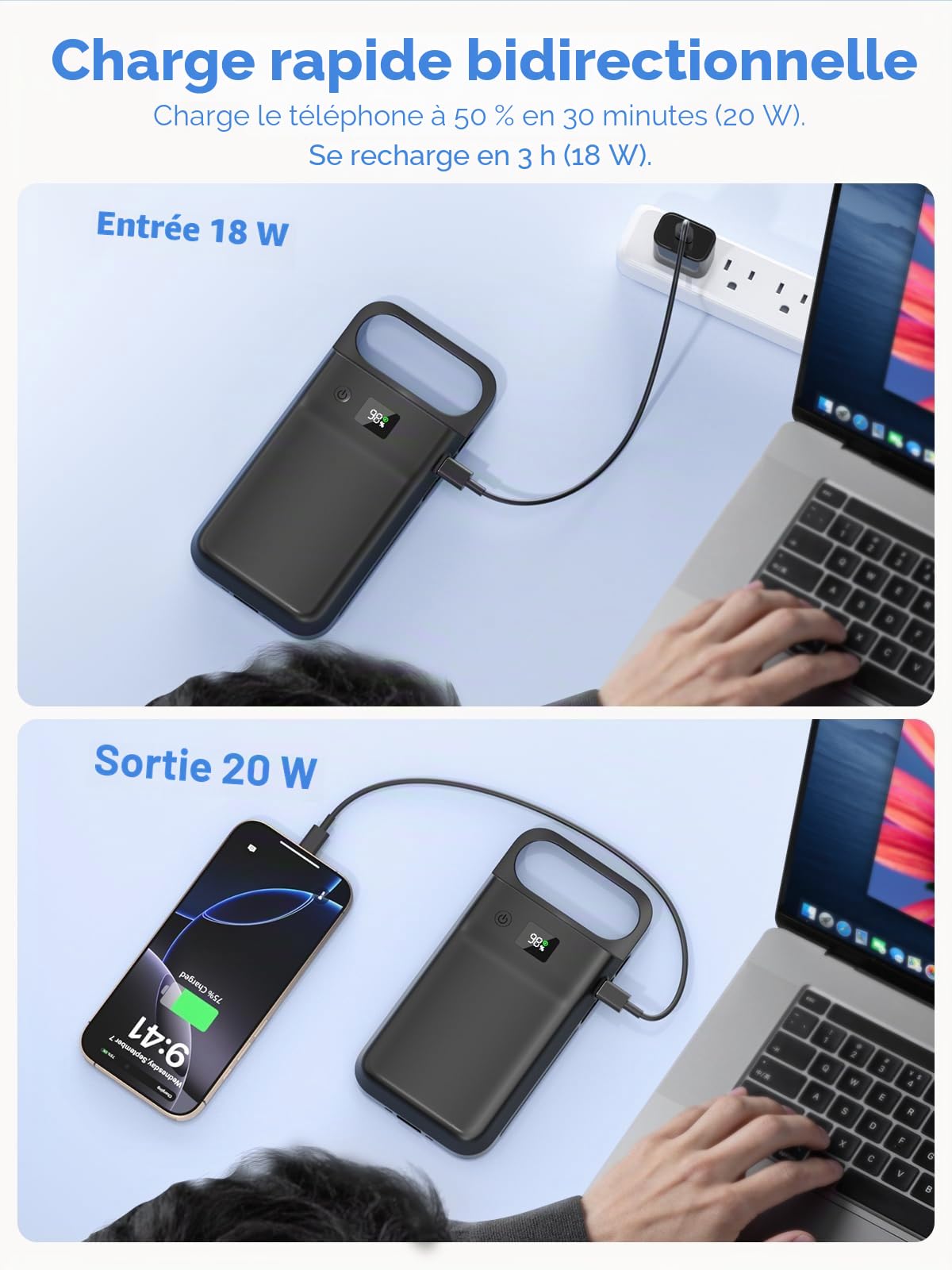 GagaKing Coque Batterie pour iPhone Air, 9300mAh 20W, Rechargeable avec Batterie Externe Chargeur Coque pour iPhone Air(6,5")