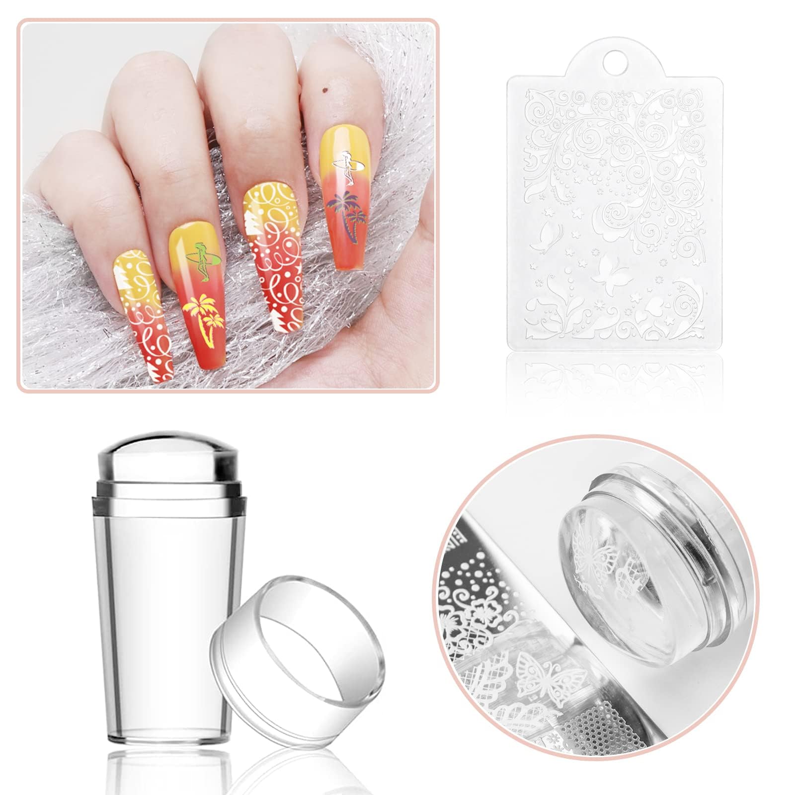 Biutee 8 Colorate Gel Stamping Nail Art Prodotti Manicure Gel + 12 Timbri per Unghie Stampo French