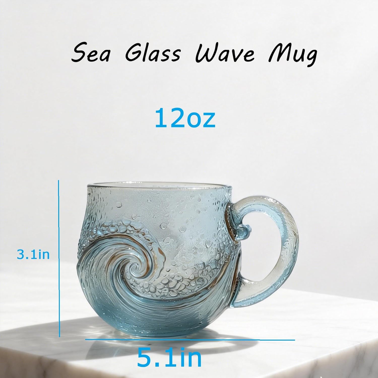 Sea Wave Handblown Glass Mug, 12 Oz Textured Ocean Design Cup for Coffee Wine Ice Drinks, Resin Drinkware Gift - Image 3