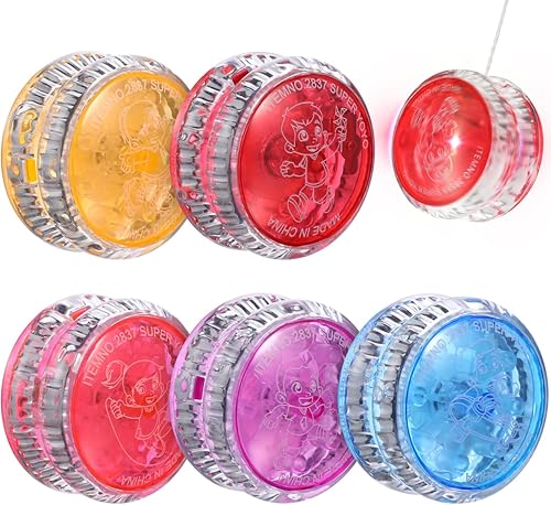 Amosfun Juguete Yoyo iluminado para niños, paquete de 5 bolas de Yoyo sensibles a LED, juguetes de plástico Yo Yo de aprendizaje para principiantes