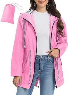 Regenjacke Damen Wasserdicht Atmungsaktiv Dünne Leichte Outdoorjacke Regenmantel mit Kapuze Faltbar Wanderjacke Fahrradjacke