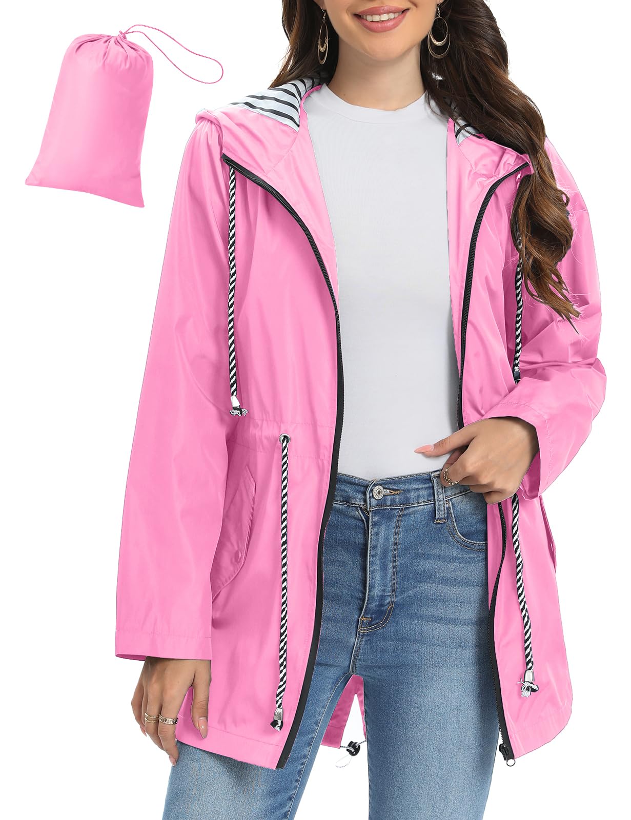 UMIPUBO Regenjacke Damen Wasserdicht Atmungsaktiv Dünne Leichte Outdoorjacke Regenmantel mit Kapuze Faltbar Wanderjacke Fahrradjacke