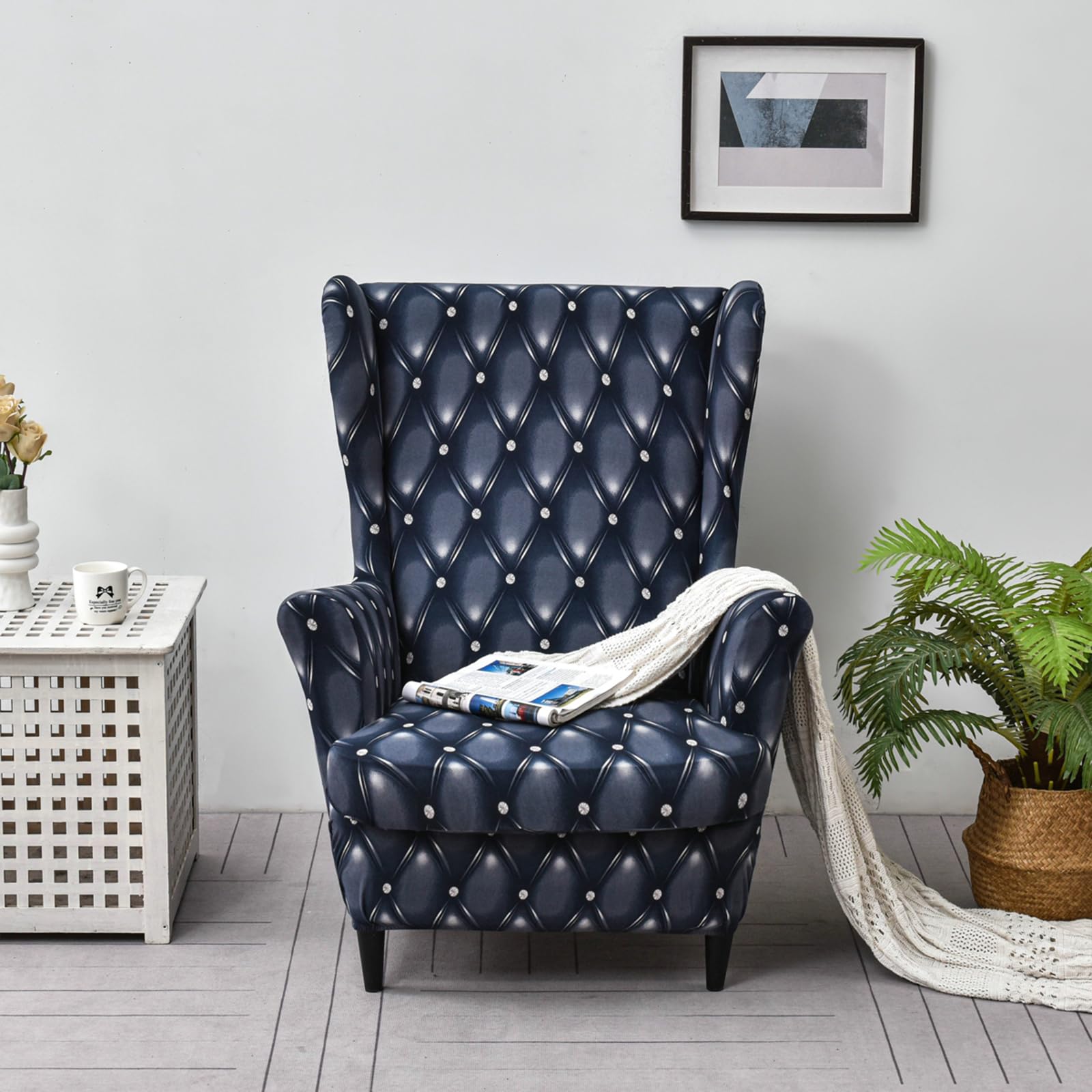 Fundas de silla wingback estampado moderno protector lavable de sillón orejero con brazos