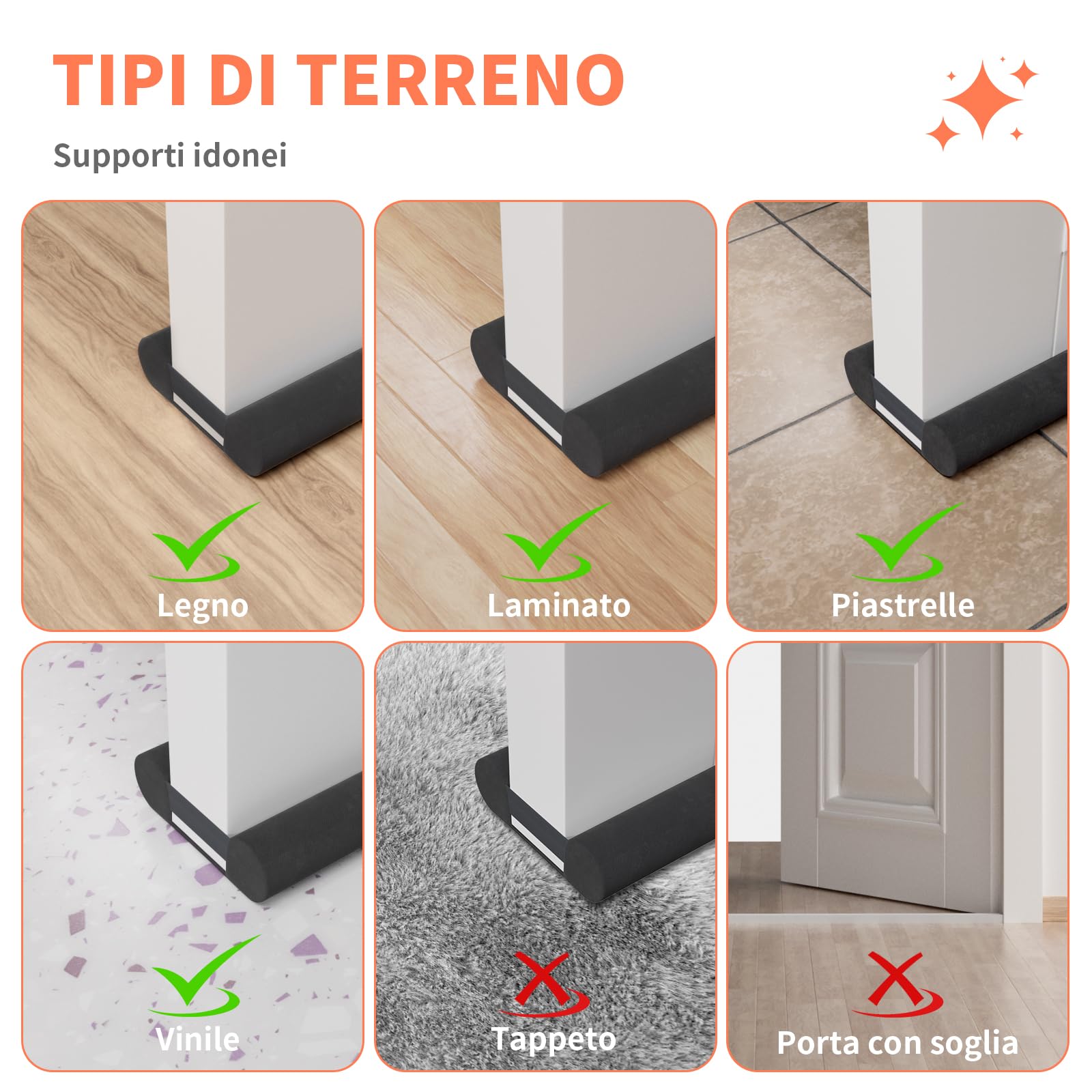 BKSAI Paraspifferi per Porte Paraspifferi Sottoporta | Senza Residui, 90–110 cm, protezione dal freddo, protezione acustica, guarnizione inferiore della porta