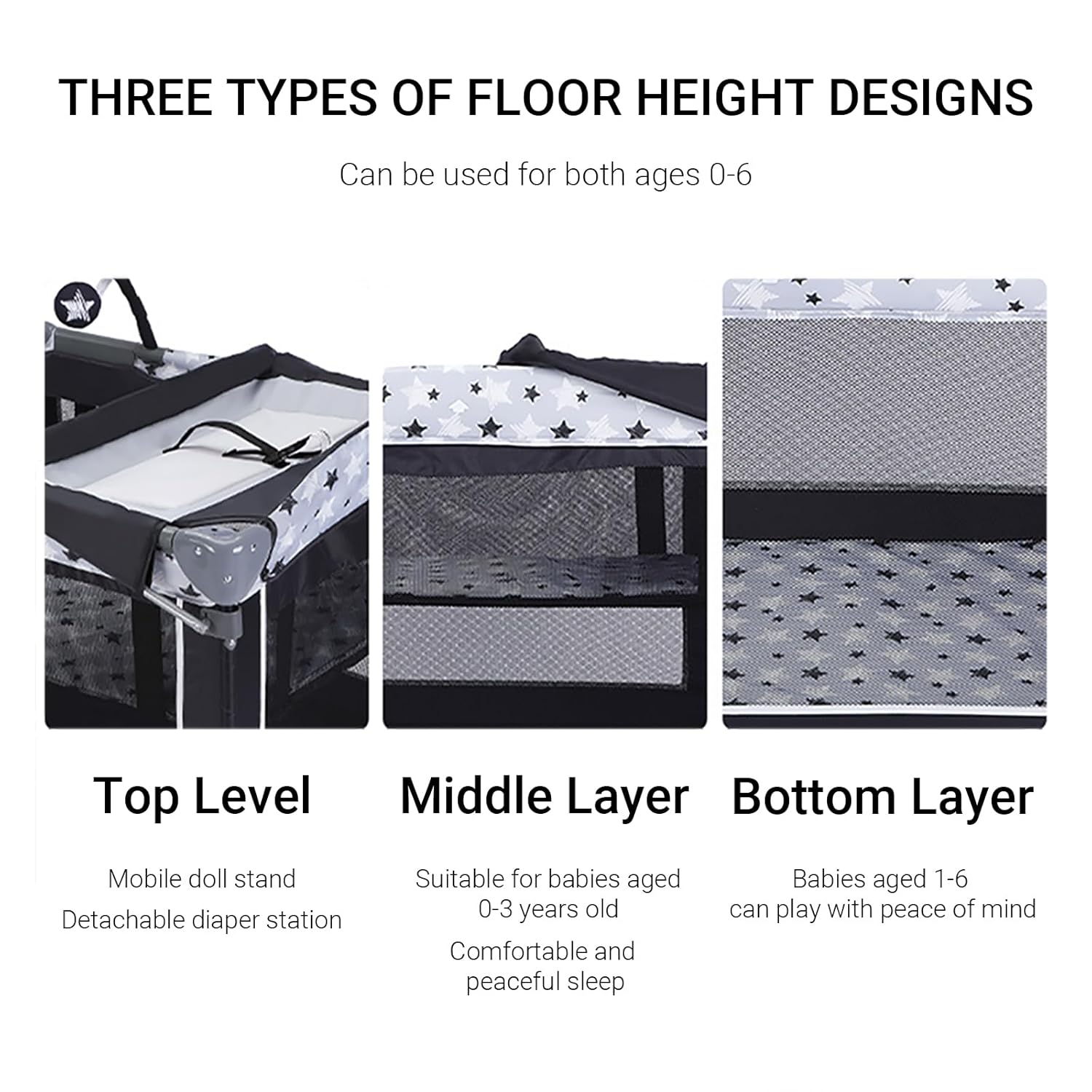 3-in-1 Pack and Play Playard with Bassinet and Changing Station | Portable Baby Playard for Travel, Foldable Play Pen for Newborns and Toddlers, 2 Locking Wheels, Breathable Mesh (Black)