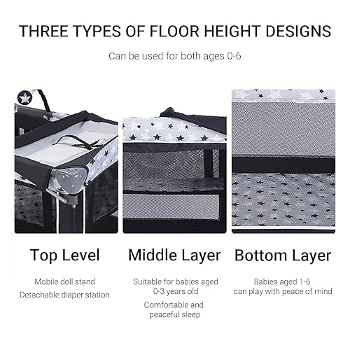 Miniatura 8 de Paquete y juego 3 en 1 con moisés y cambiador Cuna de bebé portátil para viajes, corral plegable para recién nacidos y niños pequeños, 2 ruedas de