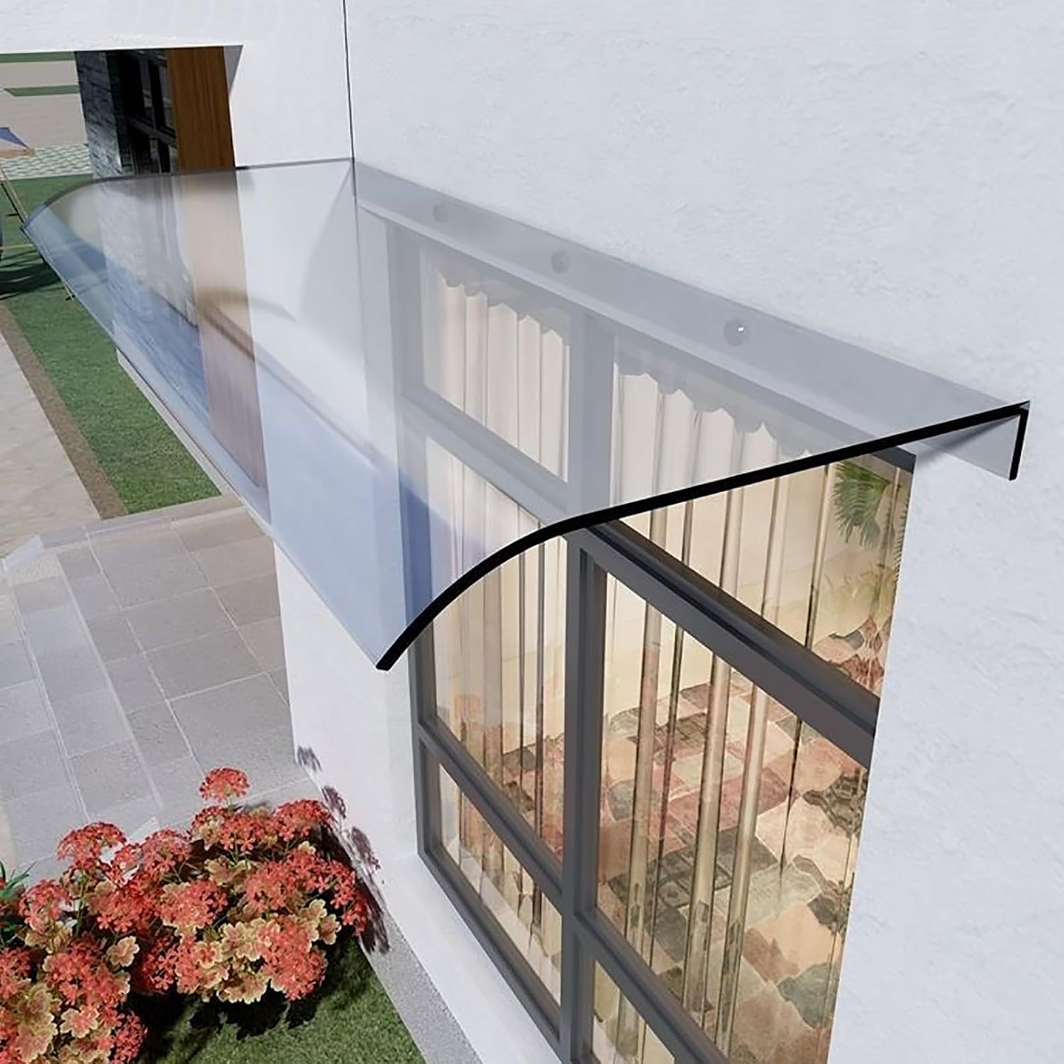 Invisible Door Canopy Polycarbonate Rain Shield for Entrance Window Awning Waterproof Outdoor Cover Snow Protection 40x60cm (15.7x23.6in)