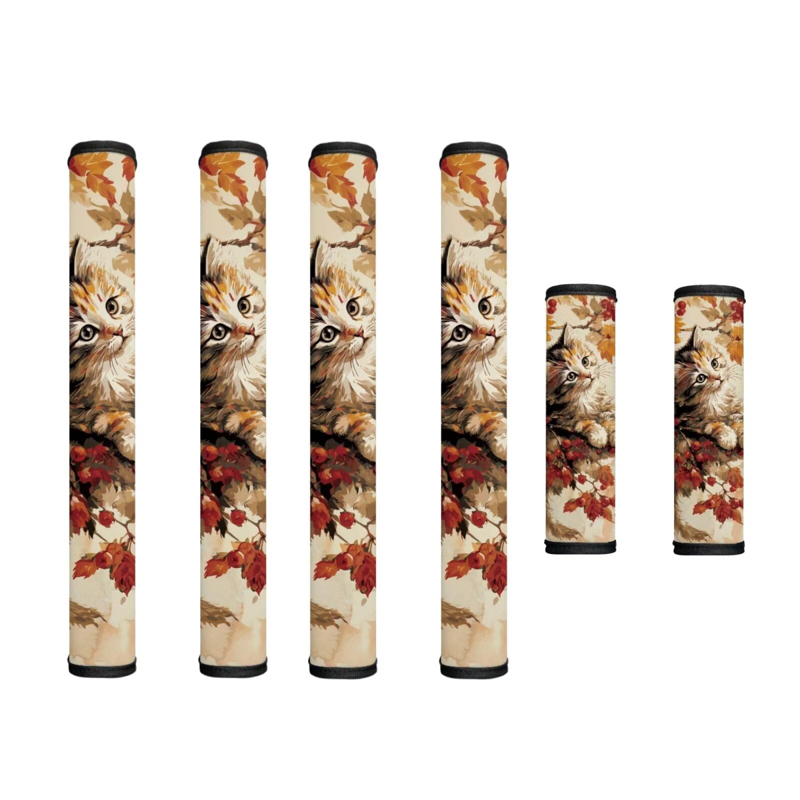 Fridge Door Handle Covers Set of 6 Kitchen Appliance Decor Handles Glove Anti-Slip Protectors Washable Fabric Refrigerator Decor Accessories, Cute Cat Fall Leaf Beige Autumn Decor