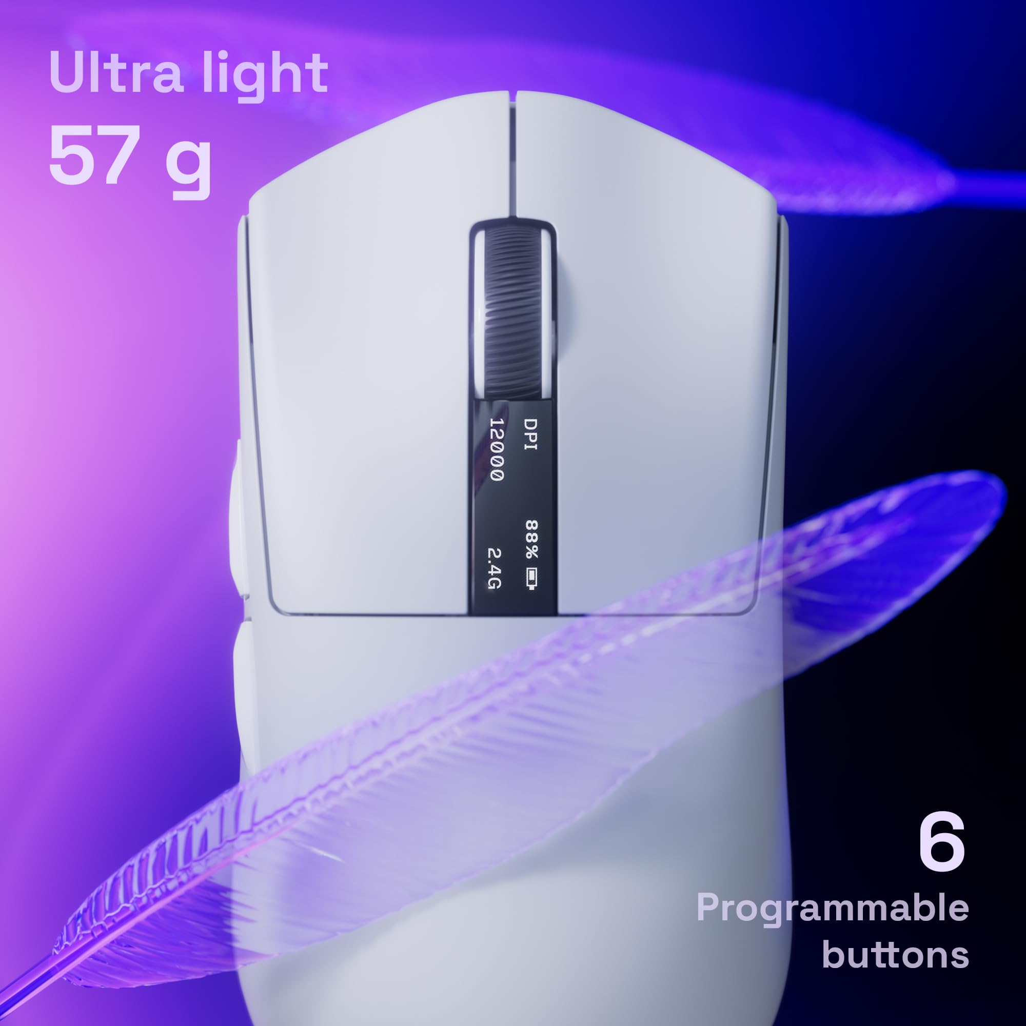 Ratón inalámbrico para Gamers con Base de Carga, Sensor PixArt 12000 dpi, 3 Modos de conexión (2,4 G/Bluetooth/Cable), Pantalla integrada, Polling Rate 1000 Hz, para PC/Mac/PS5/PS4