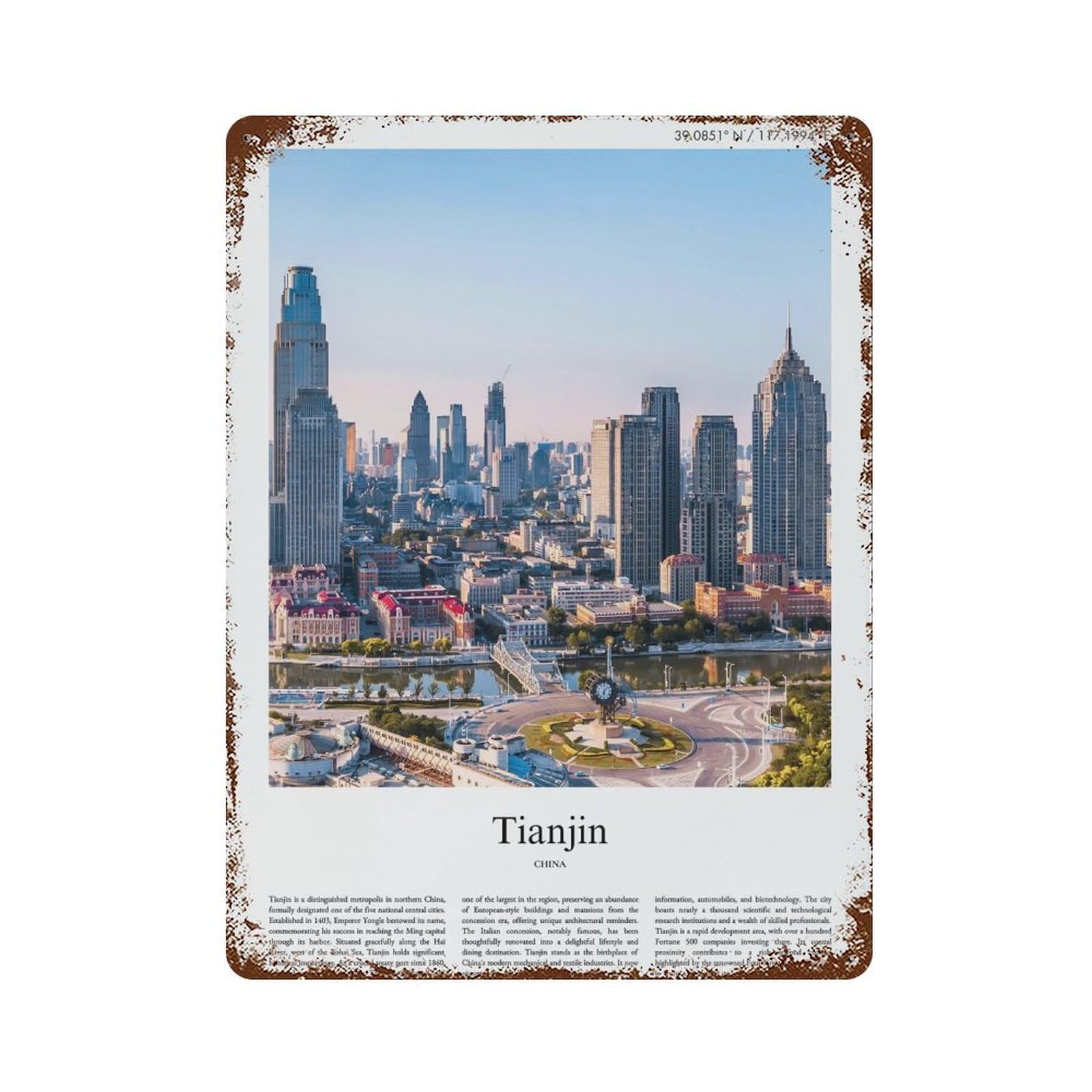 xiaoxiaoshen Tianjin China City Scenery Wall Decor Art Metal Tin Poster Modern Home Decor Art Home Bar Shop Decorations Vintage Sign 40x30cm