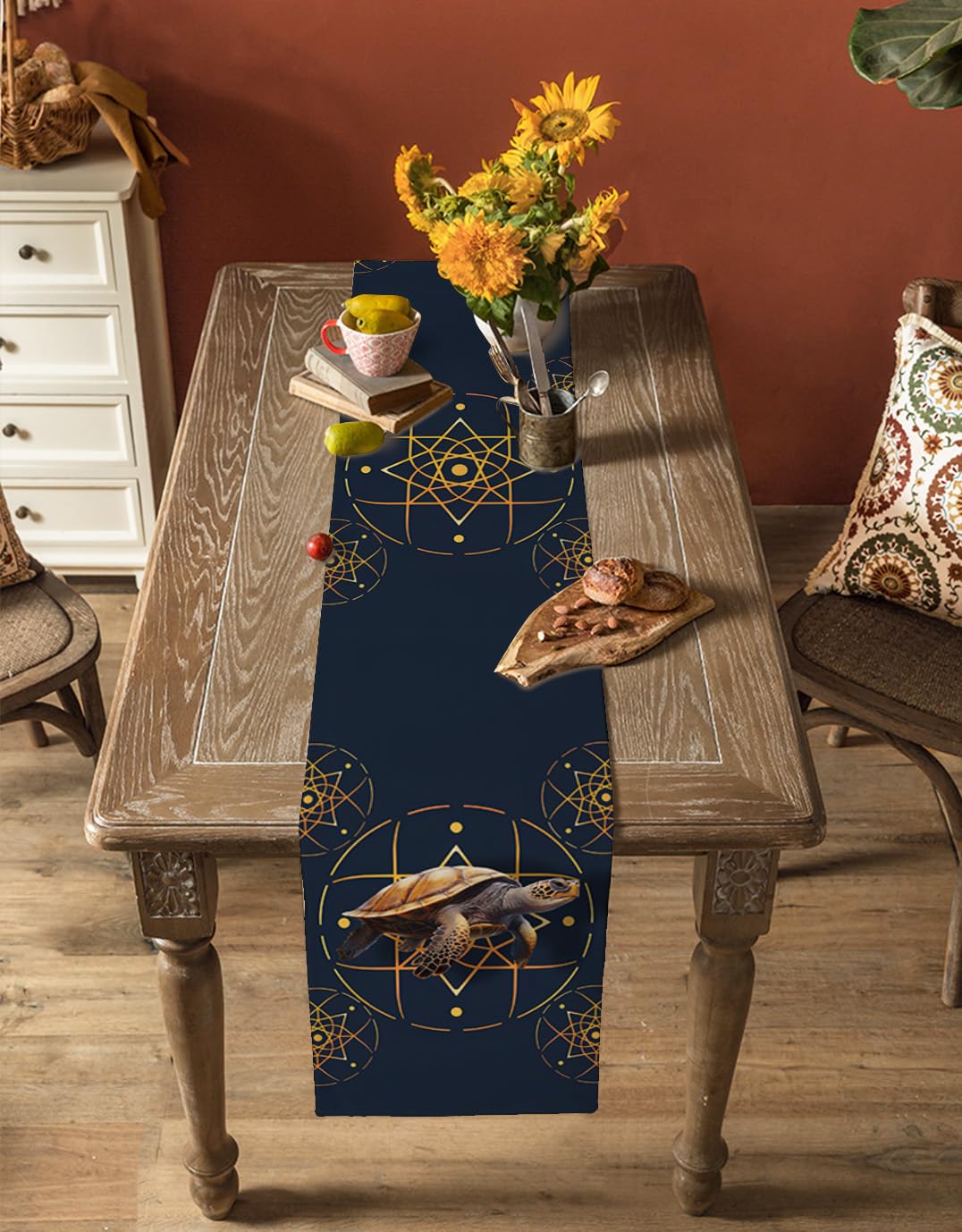 ネイビーブルーの花柄テーブルランナー Amazon.co.jp: テーブルランナー タートル 花柄 ネイビーブルー