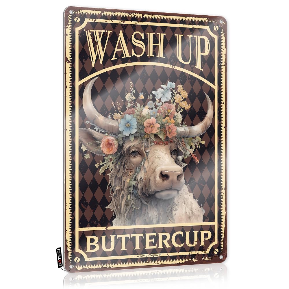 Metal Vintage Signs Cow Wash Up Buttercup Bathroom Tin Sign Funny Wall Artgroovy Home Decoryard Statues Outdoor And Gardenoffice Decor For Women Wall Decor Metal Tin Sign Bar Signs Vintage(30X40CM)