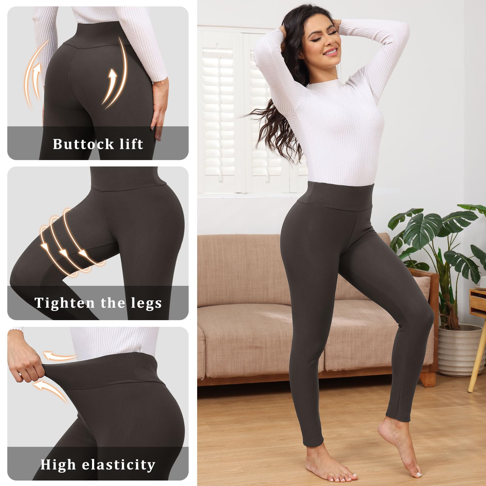 TMEOG Leggins Invernali Donna Pantaloni Termici Leggings Felpati Pantacollant Vita Alta Fuso Termico Pantaloni Elasticizzati Leggings Curvy in Pile de Yoga Corsa Pilates per Donna