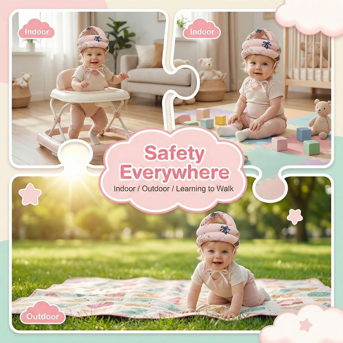 Caschetto Neonato Anticaduta Casco Primi Passi Protezione Testa Bambini 6 Mesi-6 Anni Rosa