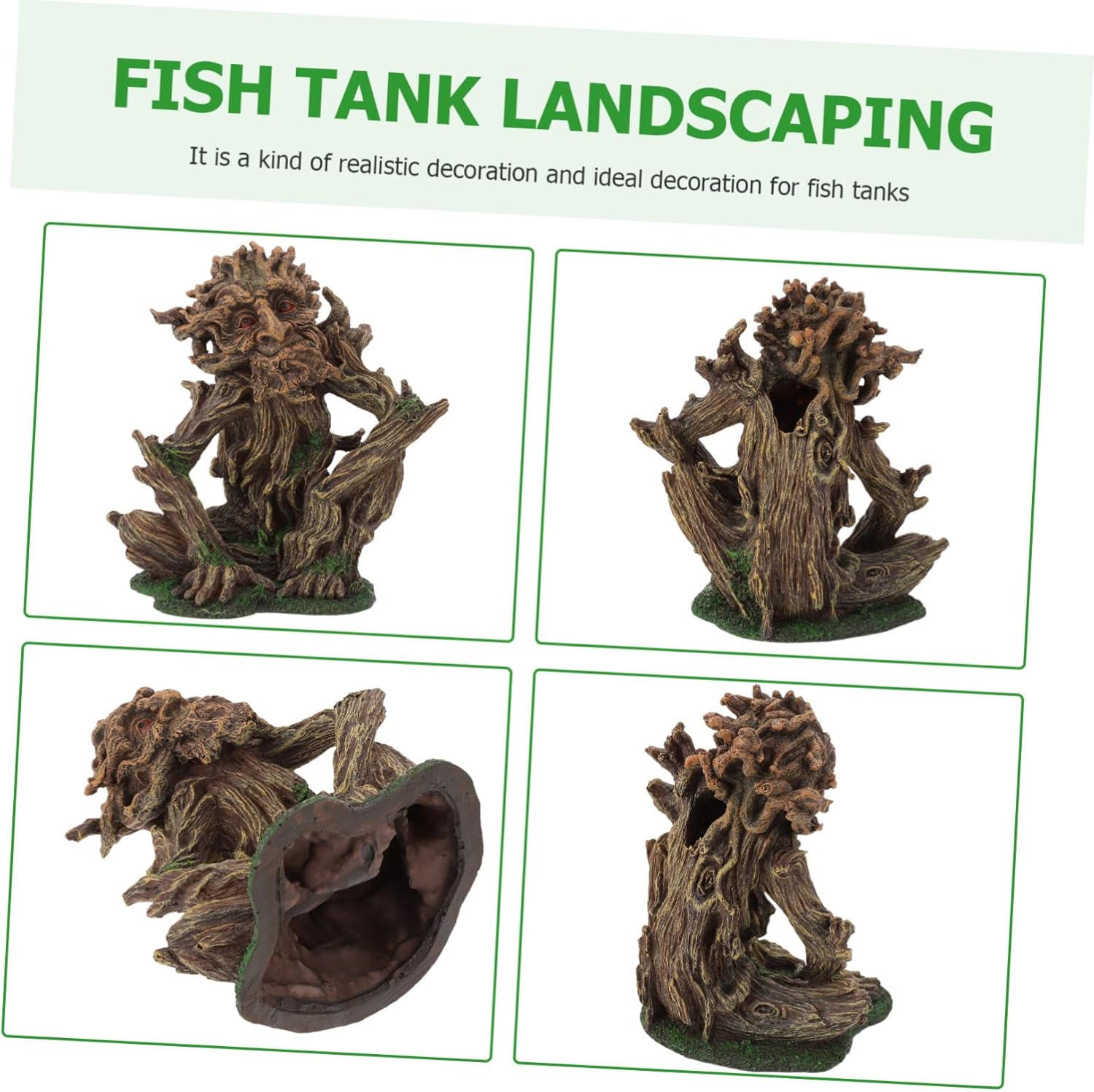 POPETPOP Fish Tank Tree Statue Decorations, Aquarium Décor Ornaments Tree Face Decoration for Fish Tank Resin Lifelike Old Man Sculpture Ornament