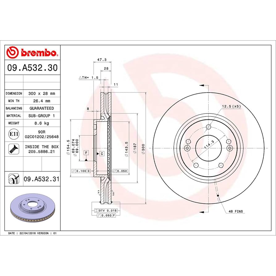 AR•CHR 86枚 Amazon.com: Brembo 09.A532.31 UV Coated vented Front Brake