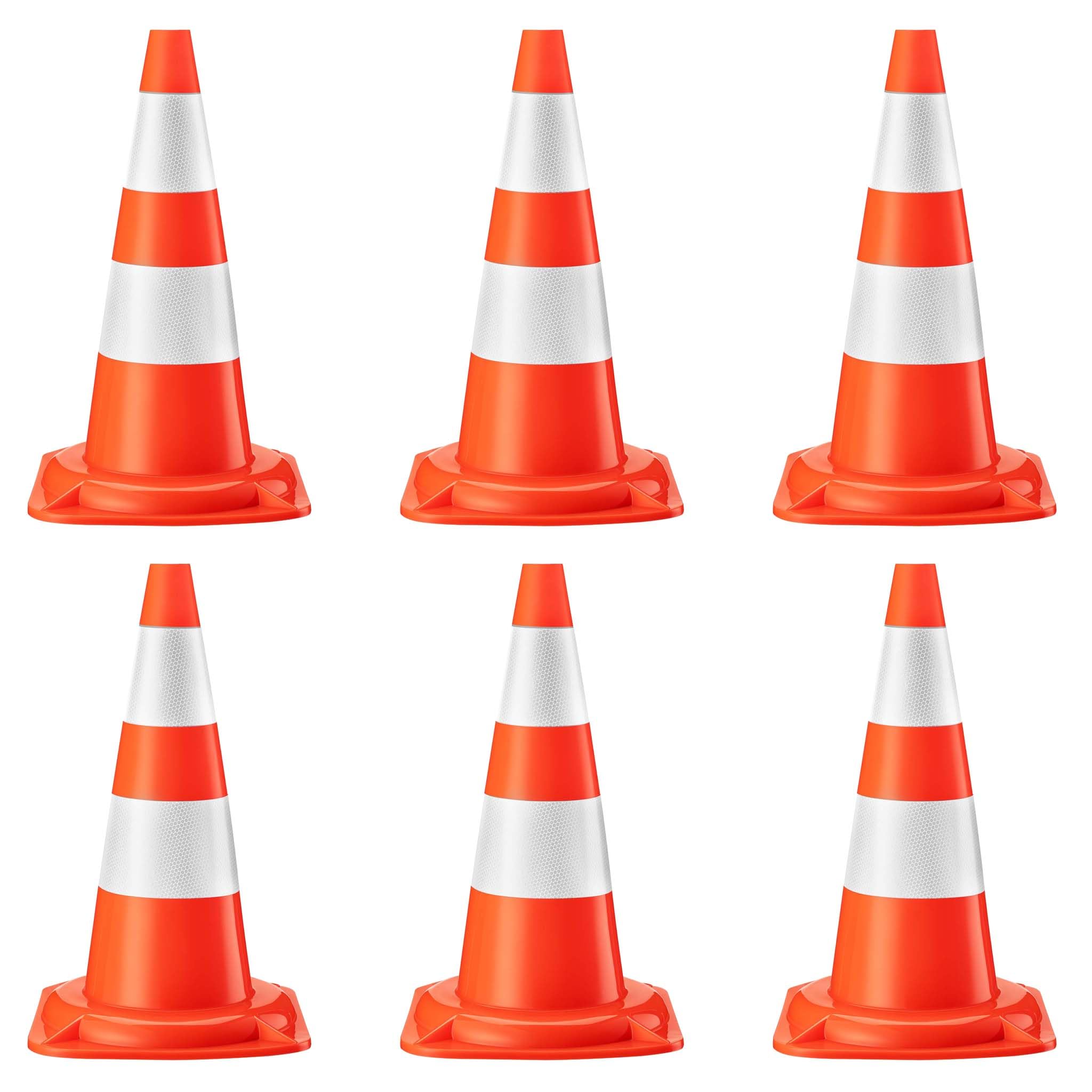 Wiltec Traffic Cone 50 cm high 6 Pieces, Safety Cone, Reflective Pylon, Parking Barrier Made from Robust PVC for Construction Sites