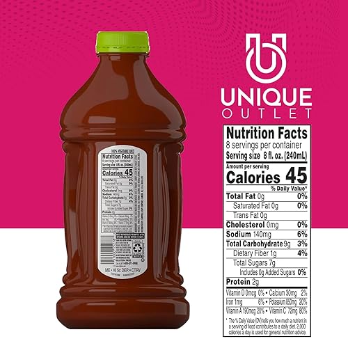 Miniatura 6 de V8 Original - Paquete de 4 botellas de plástico con bajo contenido de sodio, 100% jugo de verduras, 64 onzas líquidas Unique Outlet
