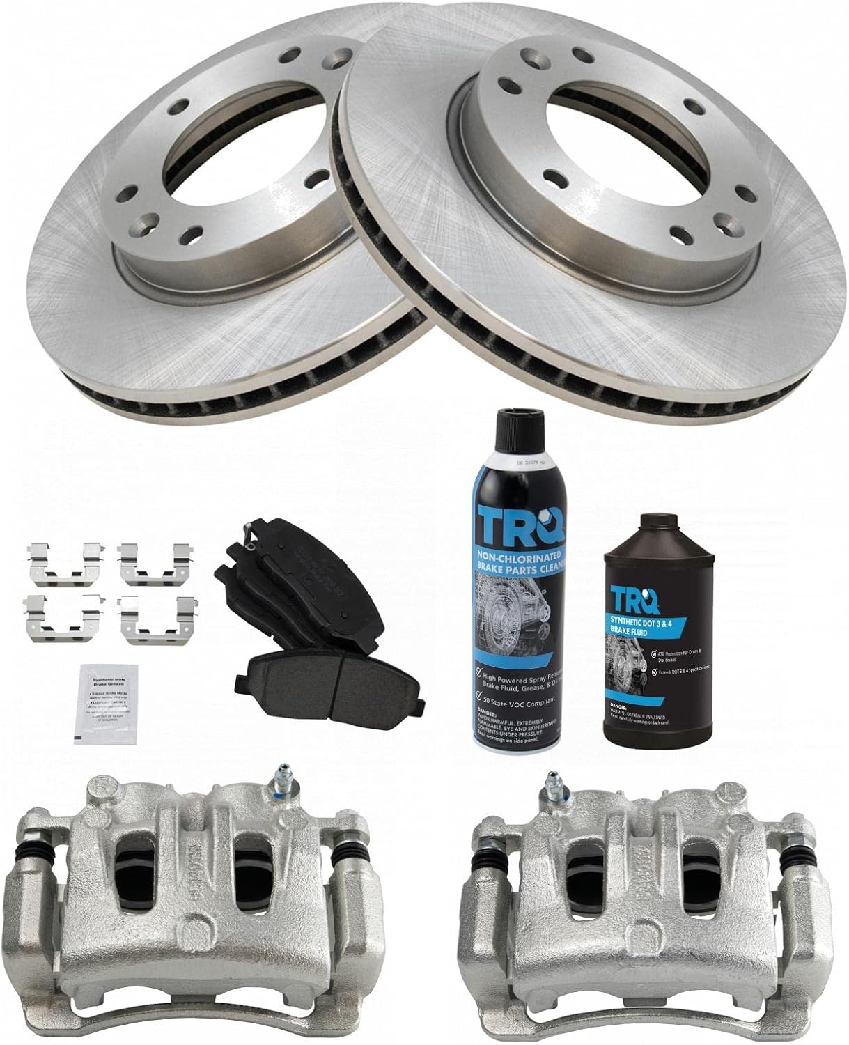 TRQ Front Brake Pad & Rotor Kit Brake Caliper Brake Chemical Kit Brake Pads Brake Rotor Ceramic Compatible with 2007-2008 Hyundai Entourage 2006-2014 Kia Sedona