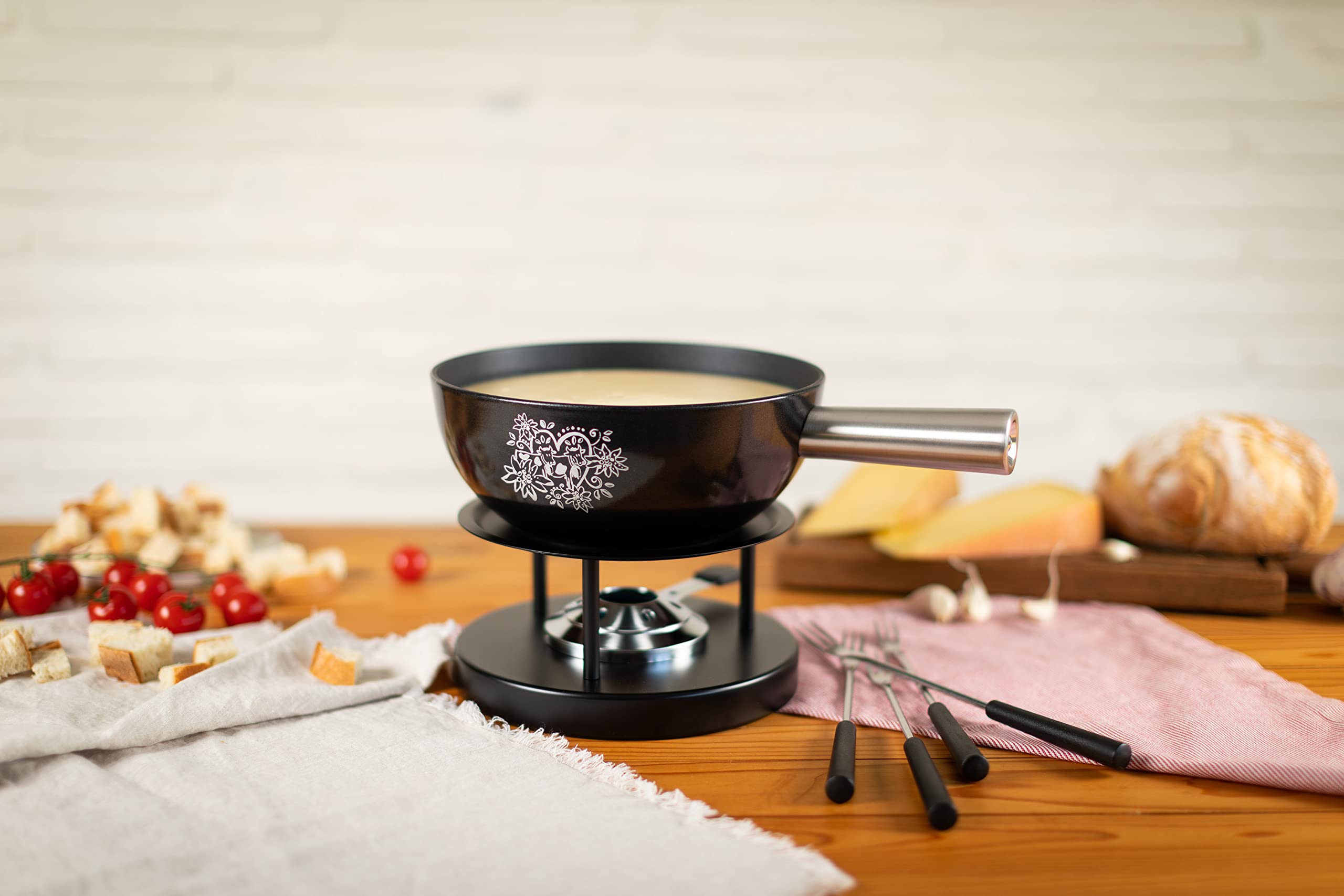 KUHN RIKON Käsefondue Set Aluminium Alpenliebe 22cm, Caquelon induktionstauglich
