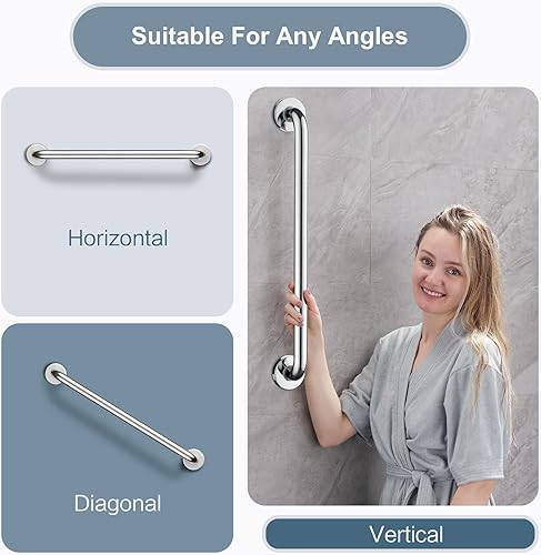 Miniatura 3 de BRIGHT SHOWERS Barra de agarre para duchas y bañeras, riel de acero inoxidable de 24 pulgadas, barra de agarre decorativa que cumple con la ADA,