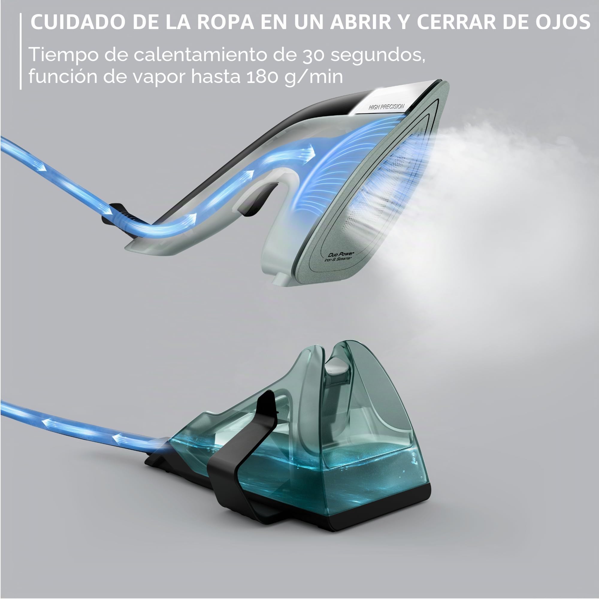 Calor, Duo Power 2 en 1, Plancha a vapor y plancha de ropa, fácil de usar, rápido y eficiente, sin ajustes, plancha extra ligera, JF4031C0