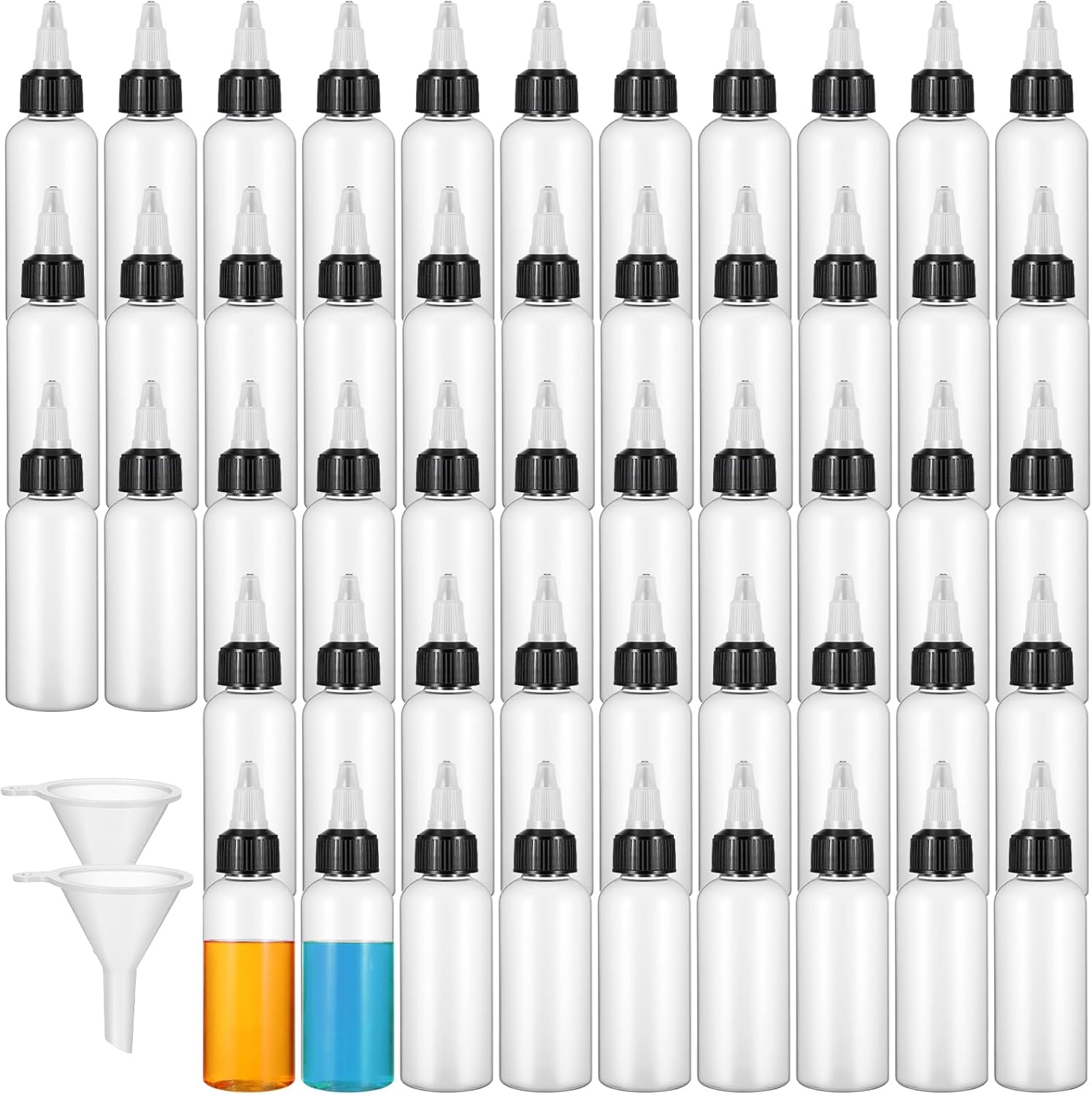 Kifmurase 100 Pack 2 oz Plastic Squeeze Bottles with Twist Top Cap, Boston Dispensing, Dropper Bottle Applicator Condiment Travel Hair Oils Applicator for Liquids Ketchup Sauce Paint