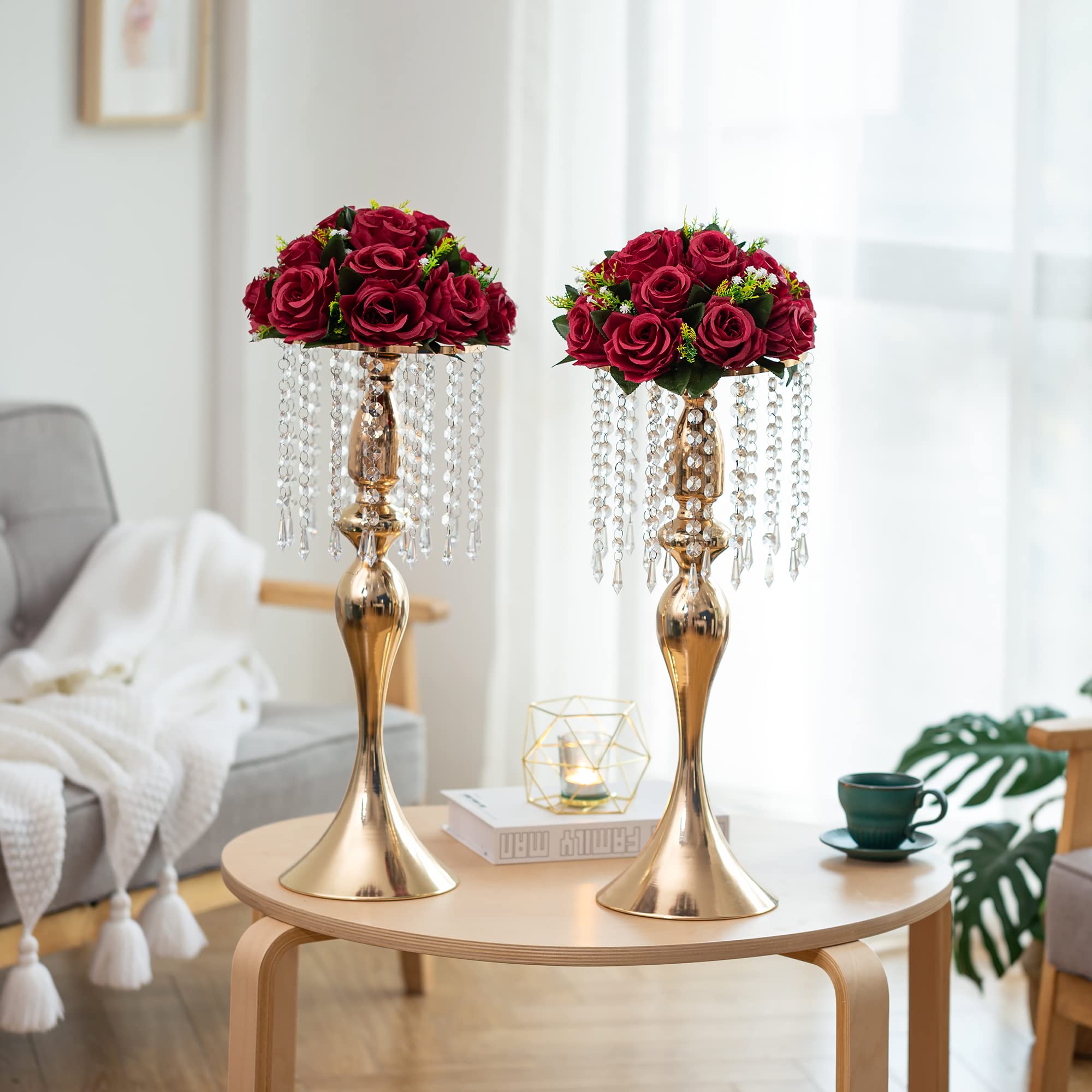 Inweder Wedding Flower Balls for Centerpieces - 10 Pcs Artificial Flower Ball Arrangement Bouquet, Fake Flowers Rose Balls for Weddings, Birthday Party, Valentine's Day, Home Decor, Burgundy