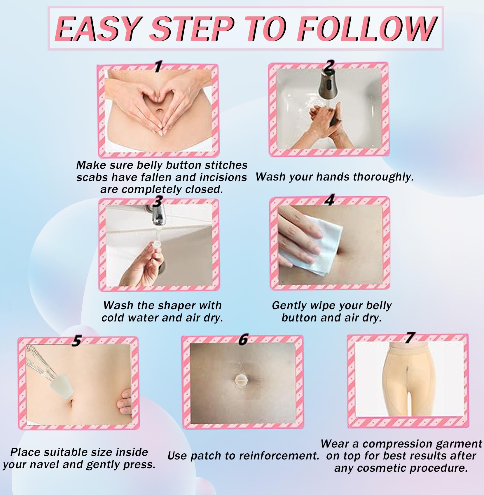 Heyshapeing 8PCS & Tape Adult Belly Button Plug Post Tummy for Adult Soft Silicone Belly Button Trainer for Liposuction (Transparent) - Image 3