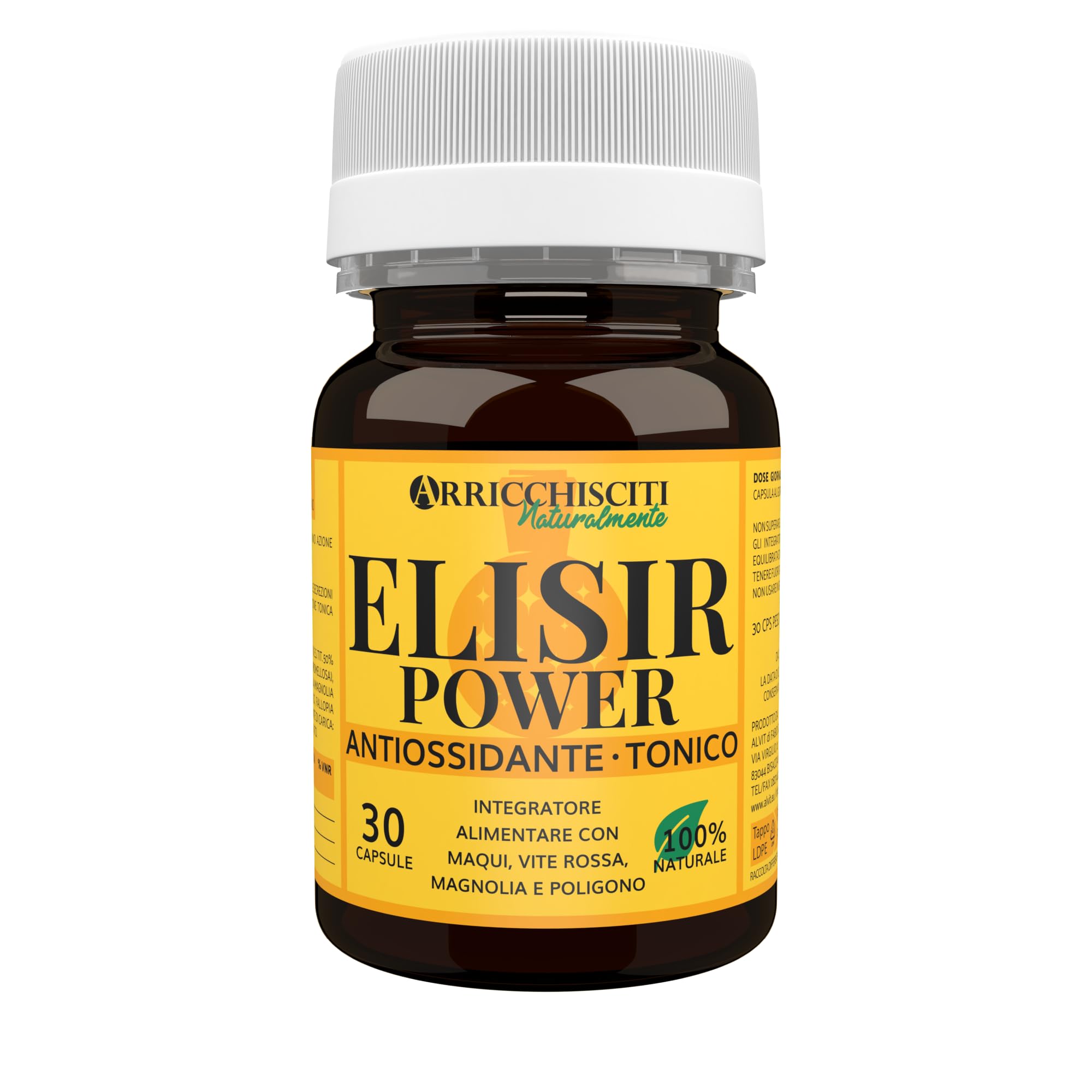 Integratore Antiossidante, Antirughe e Antiage con Polifenoli, Resveratrolo, Maqui, Vite Rossa, Magnolia e Polidatina - Contro Radicali Liberi e Stress Ossidativo - Per Longevità - Elisir Power