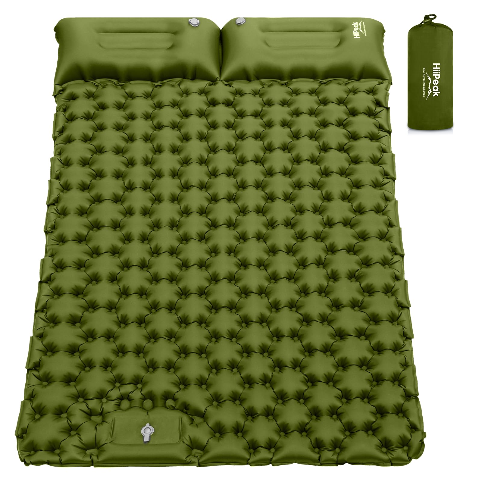 HiiPeak Camping Sleeping Pad, Ultralight Camping Mat with Pillow Built-in Foot Pump Inflatable Sleeping Pads Compact for Backpacking Hiking Traveling Tent (Double Green)