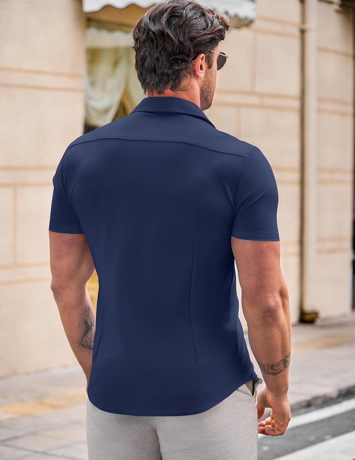 Mens Muscle Fit Casual Dress Shirts Short Sleeve Wrinkle-Free Button Down Shirt - Image 5